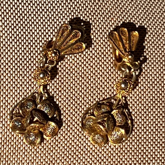 Victorian Etruscan filagree art nouveau Revival gold silver signed 925 Earrings - Picture 8 of 12